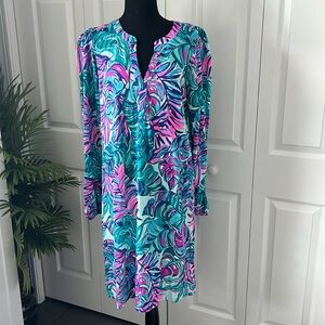 Lilly Pulitzer Bedelia Dress Seasalt Blue Dont Wanna Leaf NWT size L